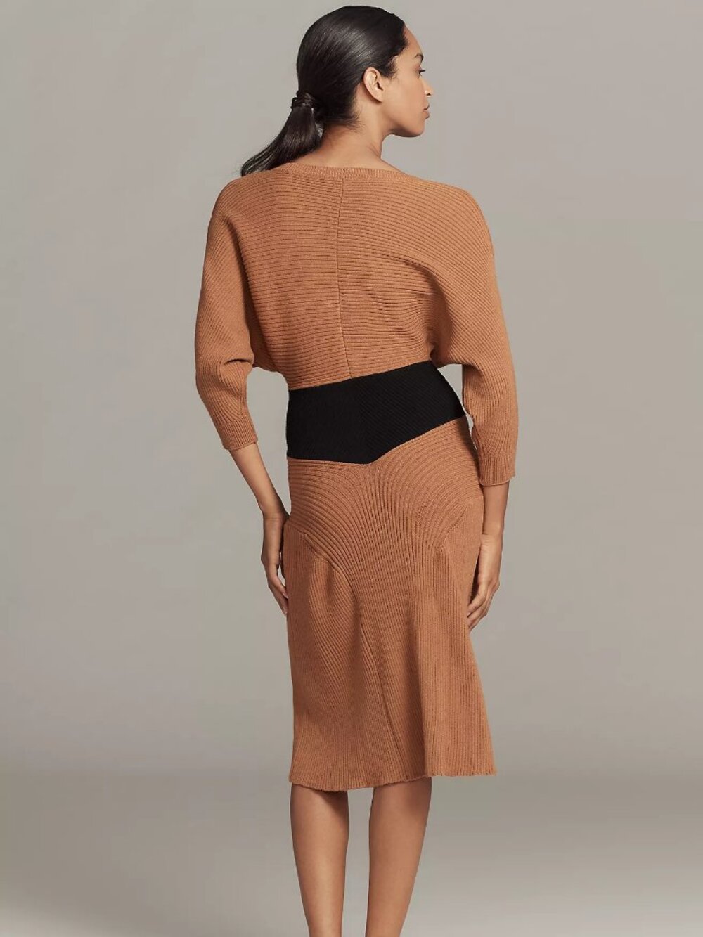 Anthropologie Smocked-Waist Ribbed Sweater Dress, Flax, XL - Picture 2 of 3